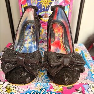 Irregular Choice Glittery Black Bow Heels
